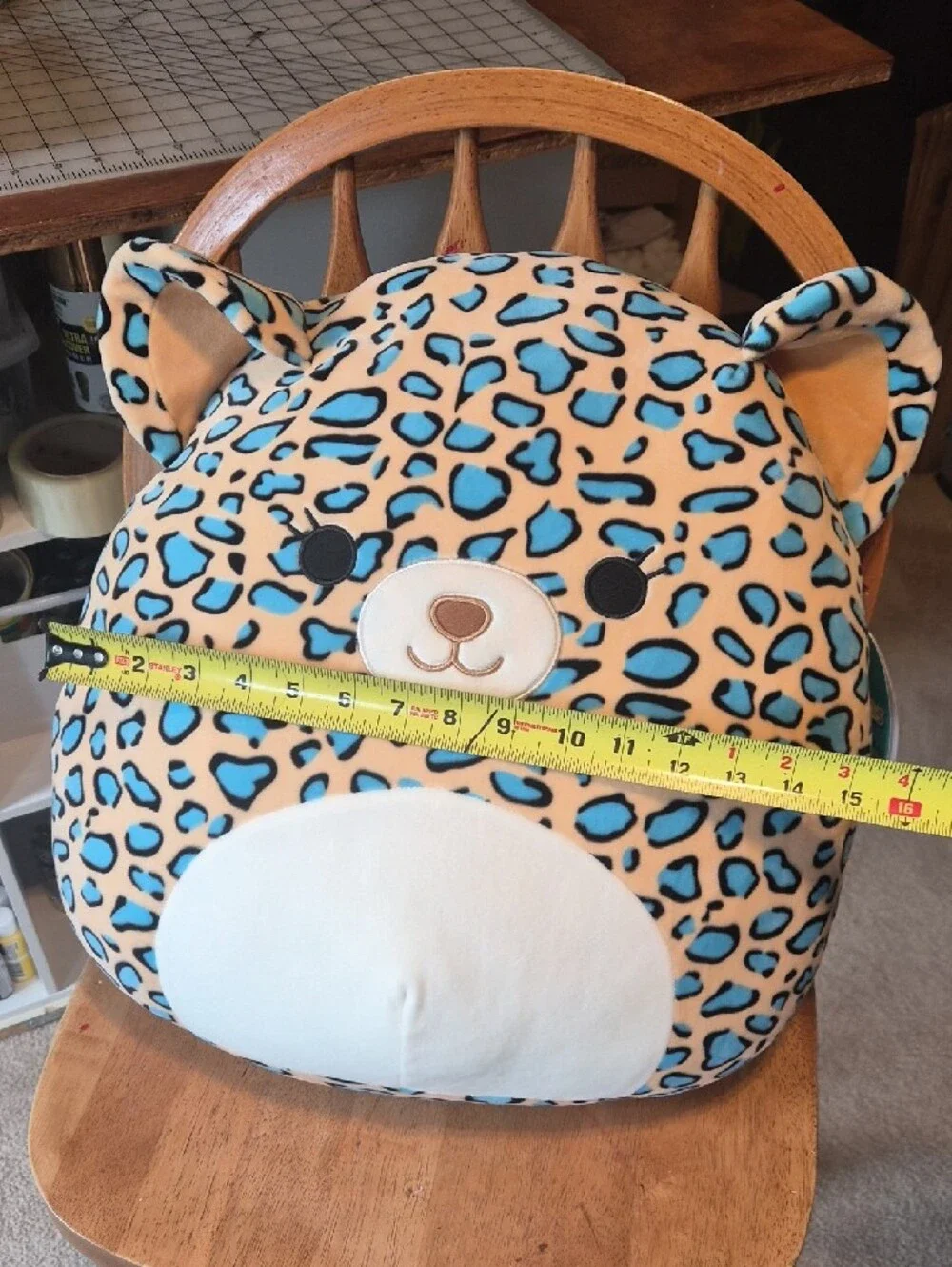 Kellytoy Leopard-Print Bear Plush in Tan and Bright Blue